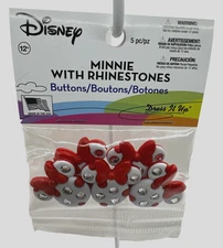 Disney Minnie Mouse Rhinestone Buttons 5pcs Dress It Up Red Bow Polka Dot Sewing