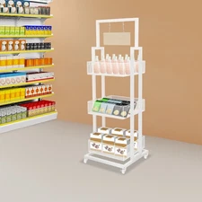 3 Tiers Retail Display Stand Rolling Storage Shelf with Wheels Bakery Organizer