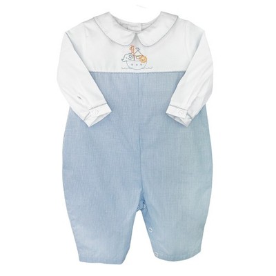 NWT Petit Ami Blue Noah's Ark Longall Romper Baby Boys 6M 6 Months Gingham