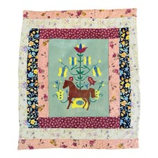 Vintage Folk Art Horse Tree Of Life Mini Quilt Wall Hanging Cottagecore Decor