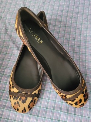 Lauren Ralph Lauren Shoes Size 9b Leopard Print Calf Hair Ballet Flats Brown