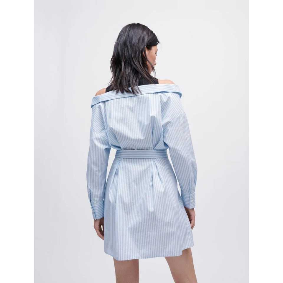 全新带标签 Maje 女式条纹长袍 l'oeil 衬衫连衣裙小号 36 全新 — 第 3/4 张图片