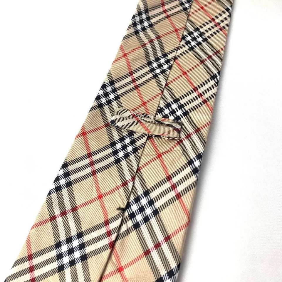 Burberry Silk Tie Beige Check Pattern 154cm Used - Image 4 of 4