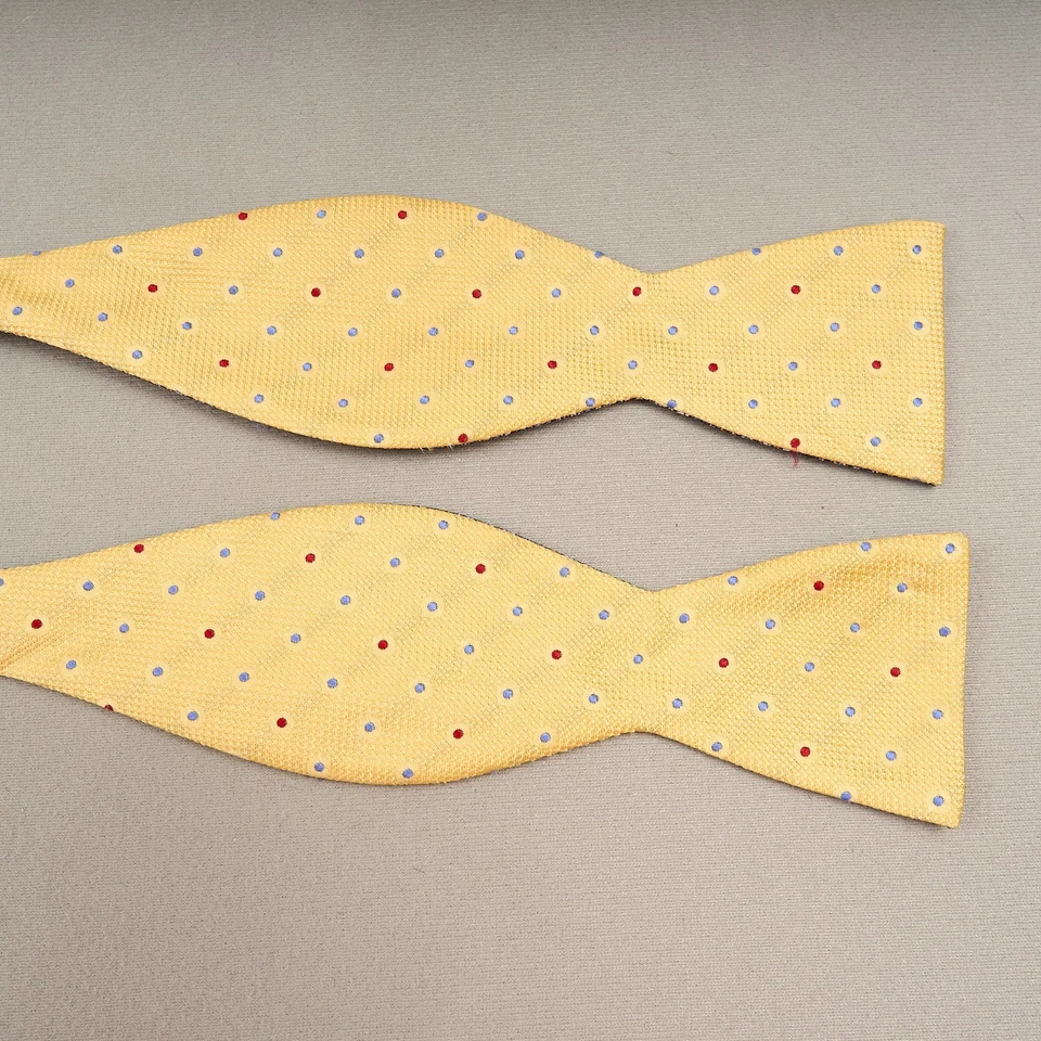 Галстук-бабочка Saddlebred из шелковой смеси желтый с синими точками клетчатый самостоятельный галстук регулируемый галстук - Изображение 2 из 4