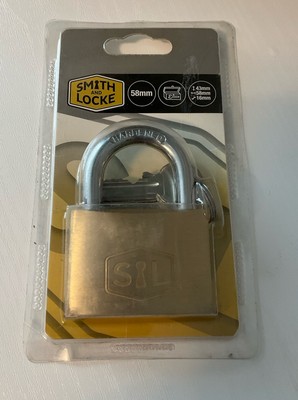 Smith & Locke 58 mm Messingkörper Stahl Bügel groß Schwerlast Vorhängeschloss 3 Schlüssel neu