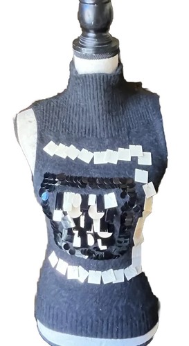 🧣🖤BEBE Womens Sweater Vest Black Sz L NWOT Sequins Very Unique - Picture 3 of 6