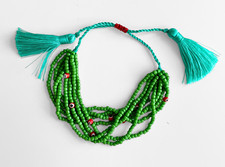 Bohemian Green Glass Bead Multi Strand Bracelet with Orange Evil Eye Beads