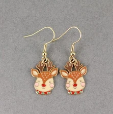 red nosed reindeer Christmas holiday dangle earrings jewelry rudolph 1.5" long