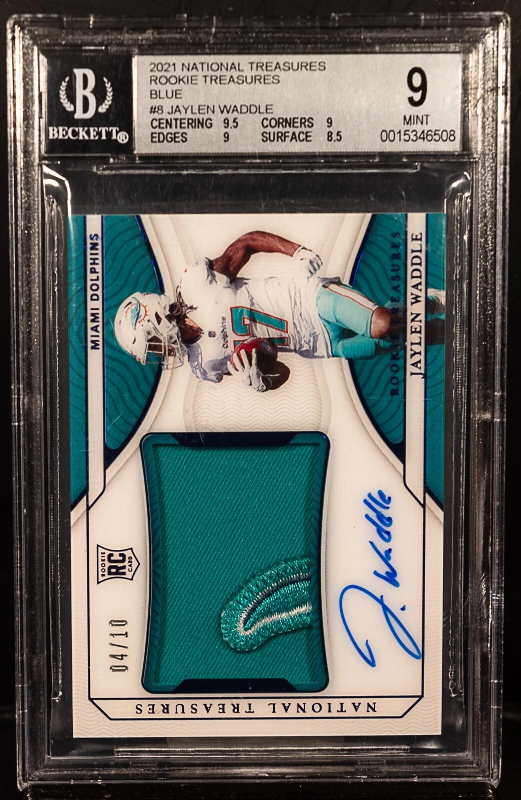 Jaylen Waddle Panini National Treasures Rookie Treasures Patch Autographs #JW Blue