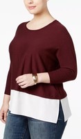 Style&co Xl Layered Look Sweater Dried Plum Burgundy 3/4 Sleeve Office Work Wea Style&co Xl Layered Look Sweater Dried Plum Burgundy 3/4 Sleeve Office Work Wea