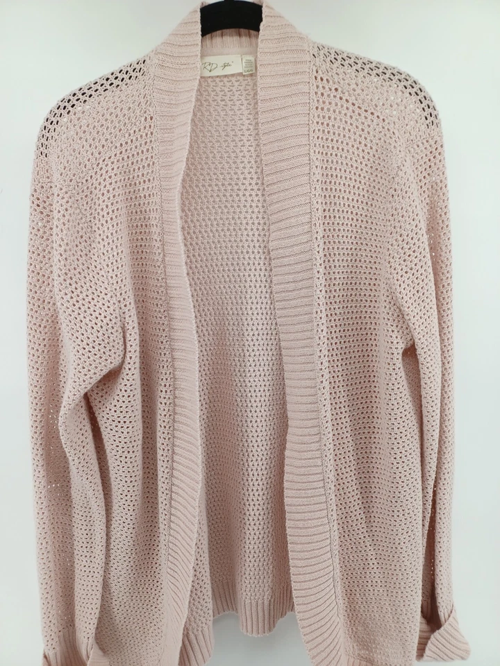 RD стиль кардиган женщин розовый большой/G открытый спереди крючком длинным рукавом хлопок. - Изображение 3 из 4