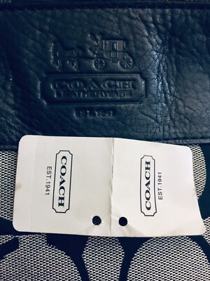 F12657 COACH SIGNATURE SHOULDER HOBO HANDBAG BLACK LEATHER TRIM