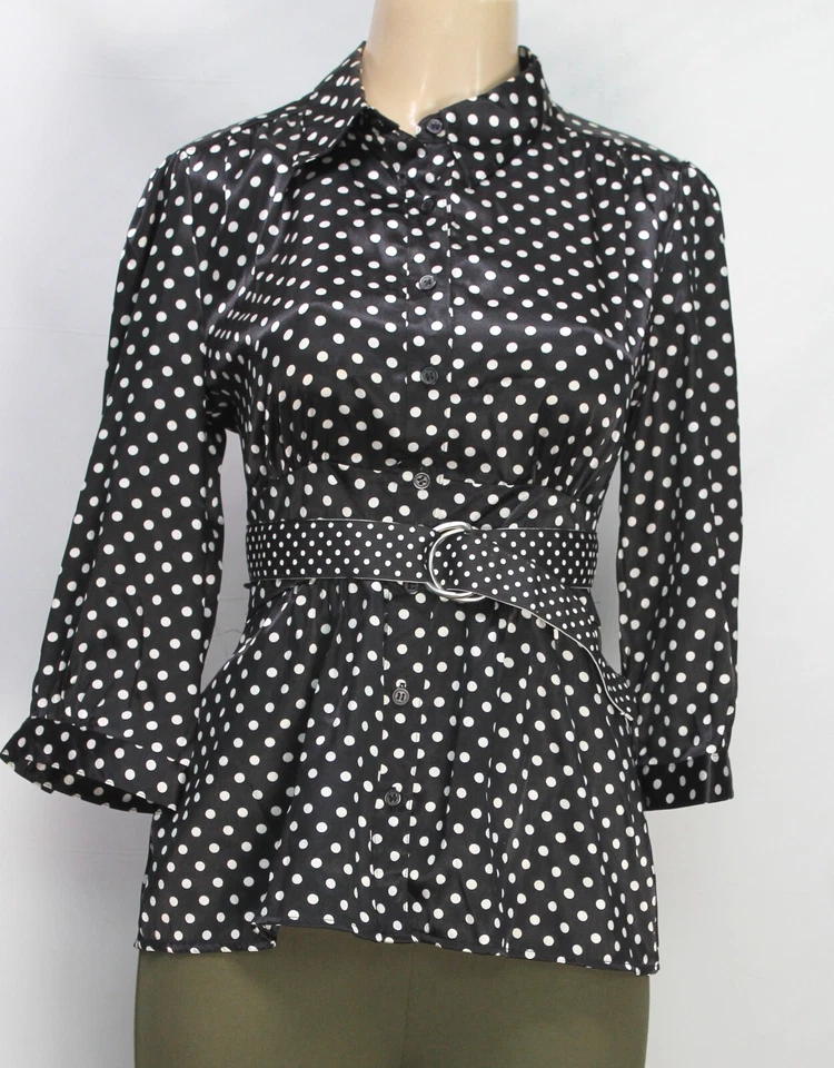 AB Studio Women's Blouse Top Long Sleeve Polka Dot Size M - Image 2 of 4