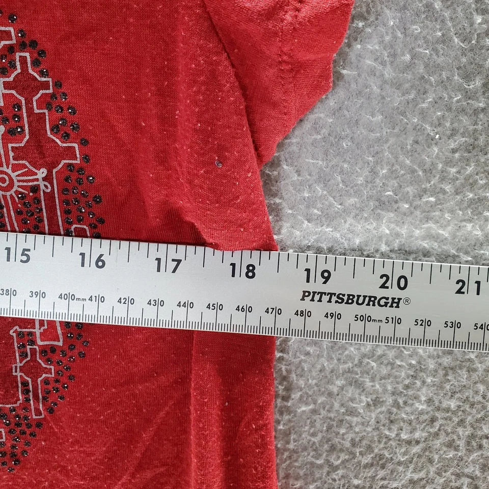 Camiseta Bongo Mujer Top XL Roja a Cuadros Brillo Gráfico Corazón Cruz Dobladillo Alto-Bajo Foto 2 de 4