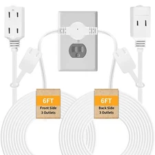 Twin Extension Cord 12FT Flat Outlet Extension Cord 6 FT on Each Side Split E...