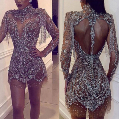 backless diamante dress Chic and Holland HF110312 Prom Dress - Nude/Silver