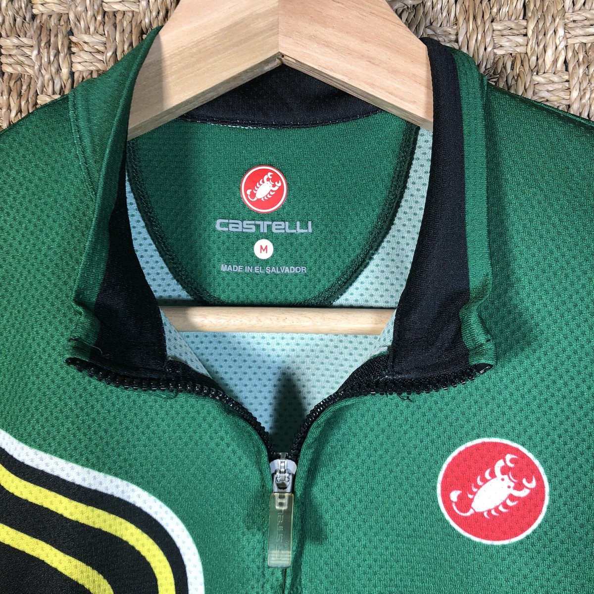 Men's Castelli Cycling Jersey Full Zip Green Scorpion Logo