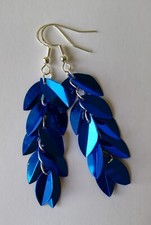 Long Drop / Dangle Royal Blue Sequin Earrings - Silver Plated
