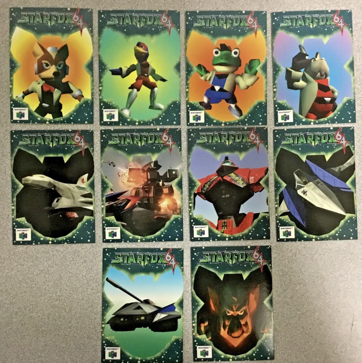 Nintendo Power Star Fox 64 Trading Cards Complete Set of 10 Cards