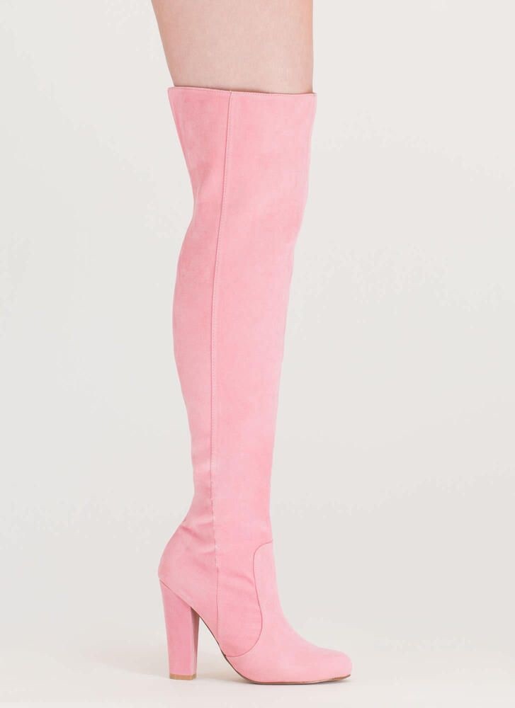【604SERVICE】 PIERCED THIGH-HIGH SUEDE SHEARLING BOOTS Pierced Thigh-High Suede Shearling Heeled Boots ( Made-to