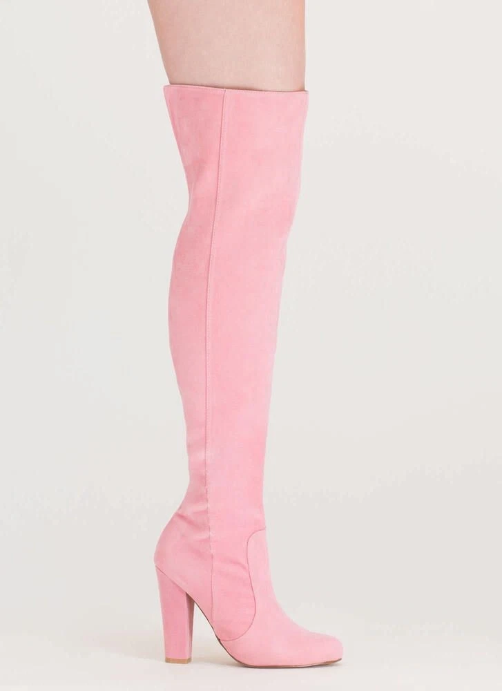 Pink suede sales thigh high boots