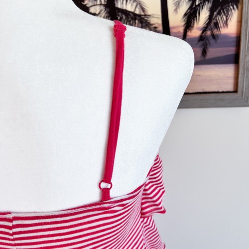 Women’s Kirra Tank | Spaghetti Strap | Pink & White Stripe | Ruffles | Medium - Picture 9 of 11