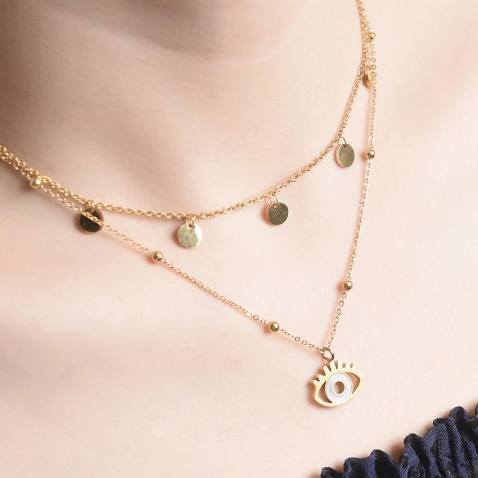 DAMEN KETTE AUGE IN ROSE GOLD SILBER HALSKETTE SYMBOL ANHÄNGER EDELSTAHL SCHMUCK - Bild 2 von 2