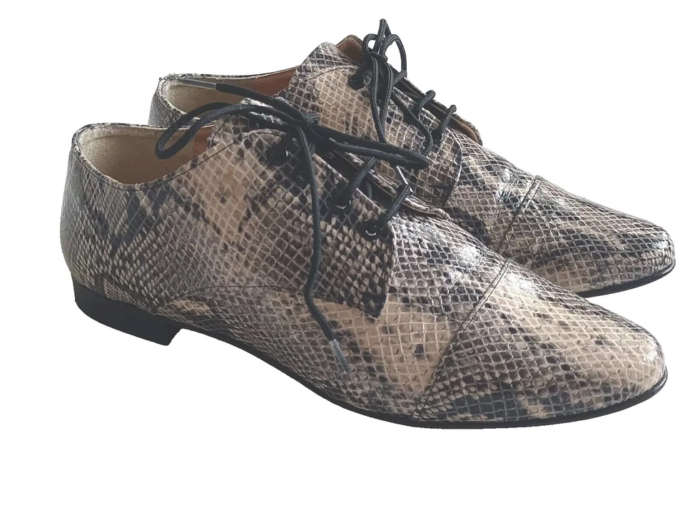 Neu SORÉ ROMA Derby Schnürer LEDER 37 PYTHON Schuhe Damen grau Derbies Halbschuh - Bild 3 von 4