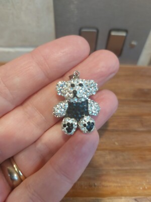 Strass Teddybär Charm Anhänger Sterlingsilber Ballen gemarkt S925 süß Glitzer