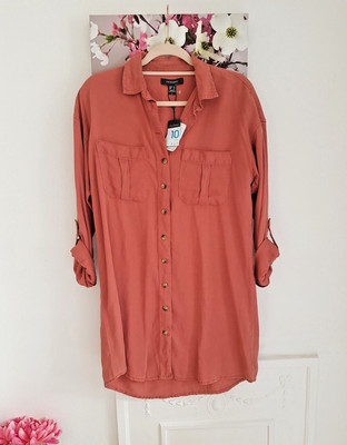 Primark Terracotta Shirt Dress, Size UK 10 New Lyocell Button Up