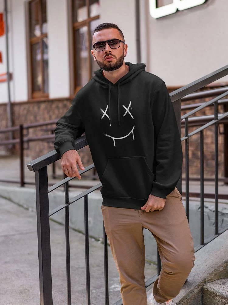 black hoodie with smiley face