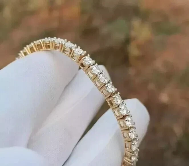 9Ct Round Cut Lab Created Diamond Women's Tennis Bracelet 14K Yellow Gold Plated - Image 2 of 4