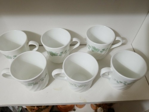 Corning Ware Callaway Ivy Green Leaves 10 Oz. Coffee Tea Cups Mugs - Set of 6 - Picture 3 of 3