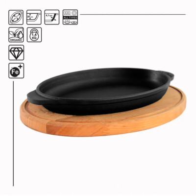 Horeca, Cast iron oval frying pan & stand Brizoll 220x140x25 mm
