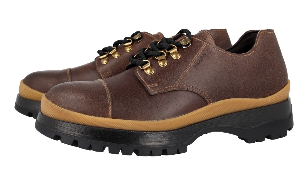 PRADA BRIXXEN LACE-UP WINTER SHOES 2EE314 BROWN LEATHER NEW  display picture 2