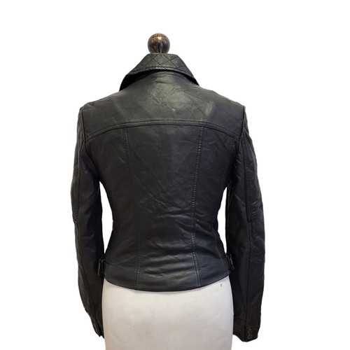 Vintage Bellfield Black Zipped Leather Jacket Uk Women's xs Eu 34 AA103 - Picture 3 of 4