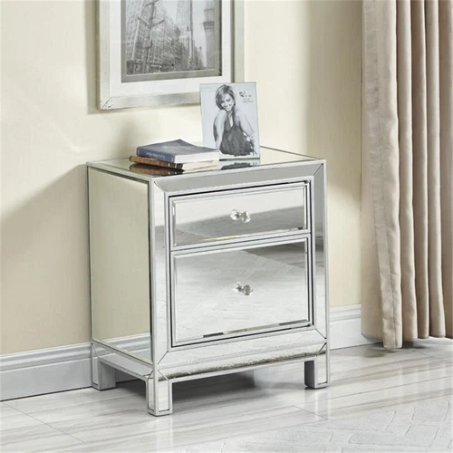 Elegant Decor Reflexion 1 Door Mirrored Nightstand in Antique Silver - Picture 2 of 11