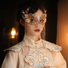 Hanfu Mask Modeling Props Cosplay Tassel Veil Cover Up Gold Accessories