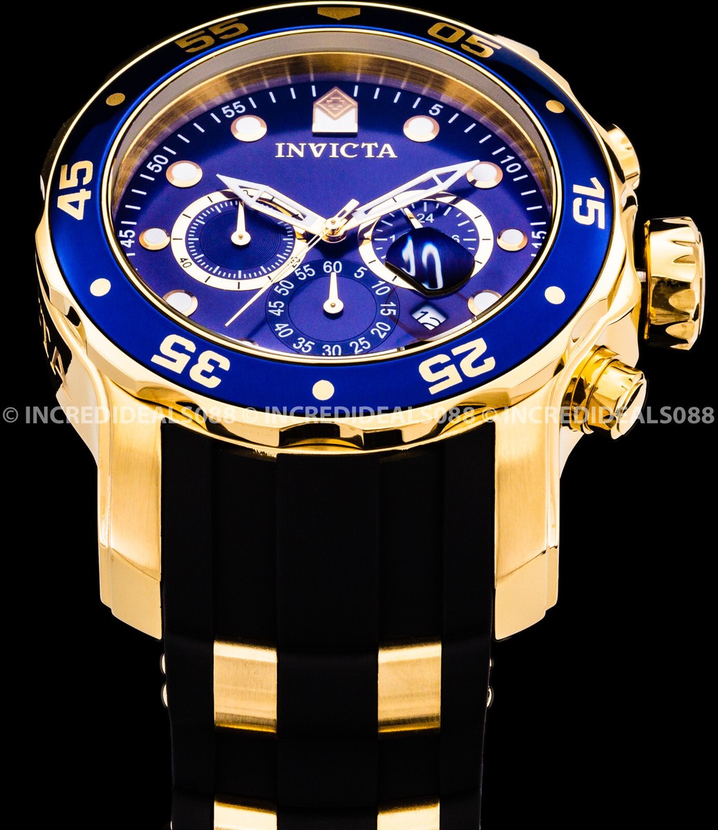 Invicta Men Pro Diver Scuba Chronograph 18Kt Gold Blue Dial PU
