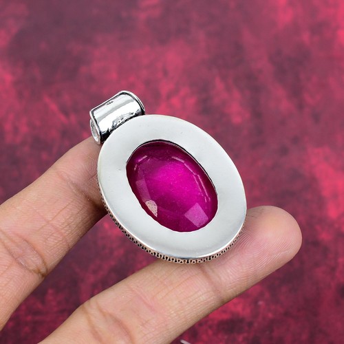 Ruby Lab-Created Gemstone Handmade 925 Sterling Silver Pendant Grandma Jewelry - Picture 6 of 6
