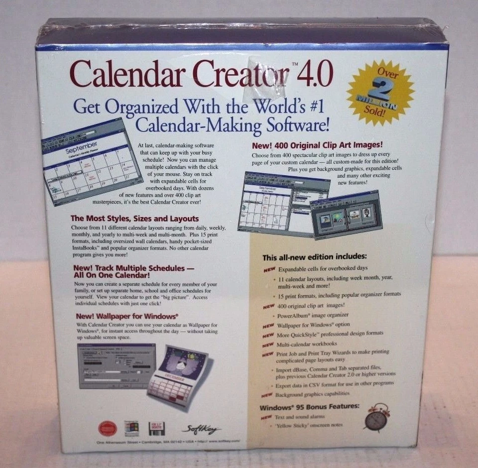 NOS Sealed SoftKey Calendar Creator 4.0 Windows 95 FREE Shipping!! | eBay