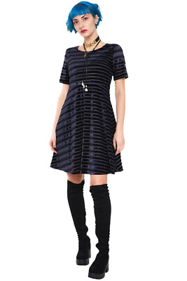 Jawbreaker Kleid Black Velvet Stripe Gothic Goth Retro Minikleid Samt Gestreift
