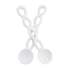 Mud Pie E2 Home 12" Twisted Wood Server Set, White, Spoons 46300171W