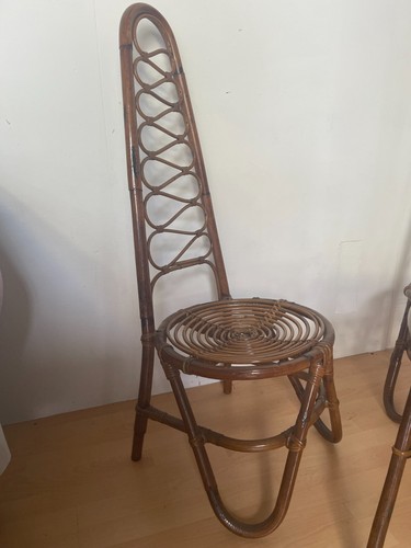 Set tavolino da salotto rotondo piu due sedie in bambu stile bonacina anni 80 - Foto 7 di 11