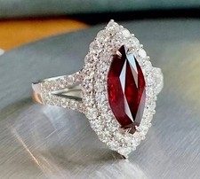 Lab-Created Red Ruby 3.5Ct Marquise Cut Wedding Halo Ring 14K White Gold Plated