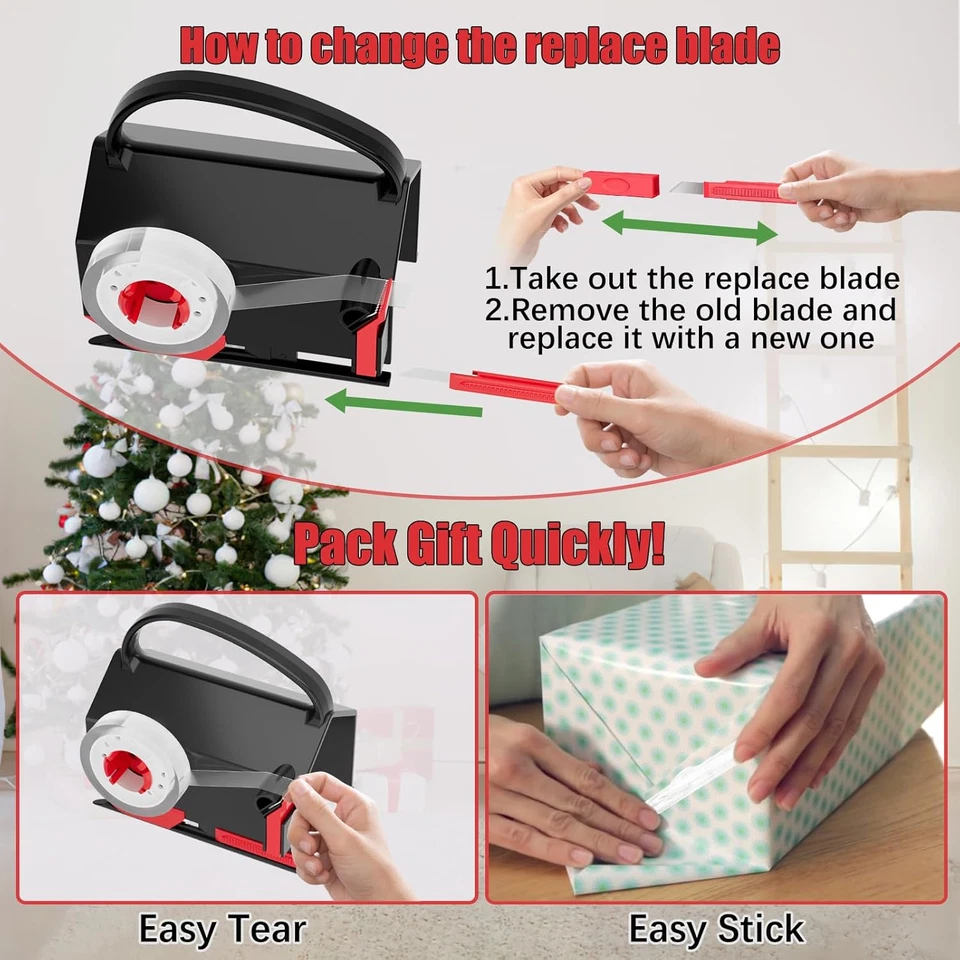 2-Pack Wrapping Paper Cutter & Tape Dispenser for Christmas Gift, Improve Gift P - Image 3 of 4