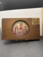 Antyczna masońska magiczna latarnia szklana zjeżdżalnia z drewnianą ramą