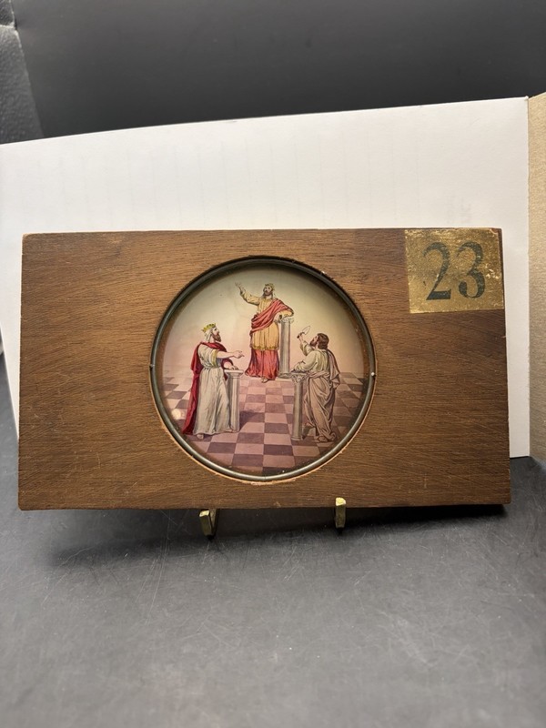 Antique Masonic Magic Lantern Glass Slide With Wood Frame