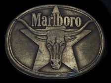 TA09142 VINTAGE 1987  MARLBORO  TOBACCO ADVERTISEMENT SOLID BRASS BELT BUCKLE