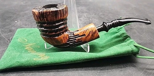 Pipa tabacco Erik NORDING parzialmente intagliata Briar FATTA A MANO in Danimarca con borsa